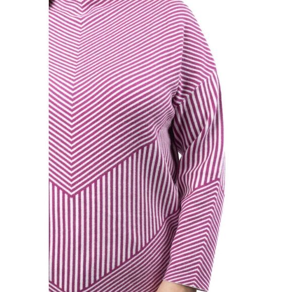 Tahari White Pink White Chevron Striped Sweater 2X NWT Mock Neck Relaxed Fit - Picture 4 of 13